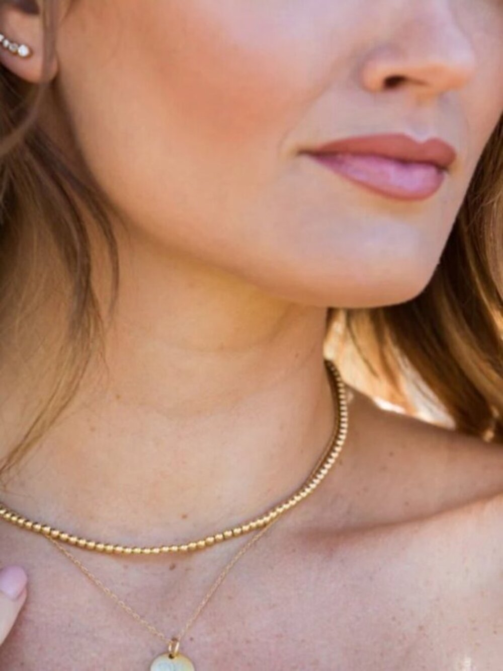 Dainty Gold Ball Bead Necklace Waterproof Minimal Jewelry layering Necklace